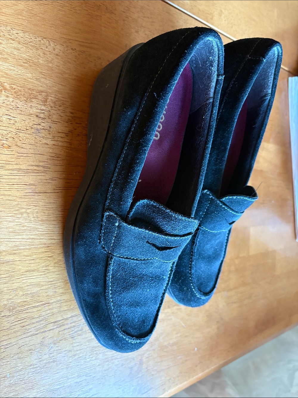 Munro Black Suede “Walking Wedge” Loafers